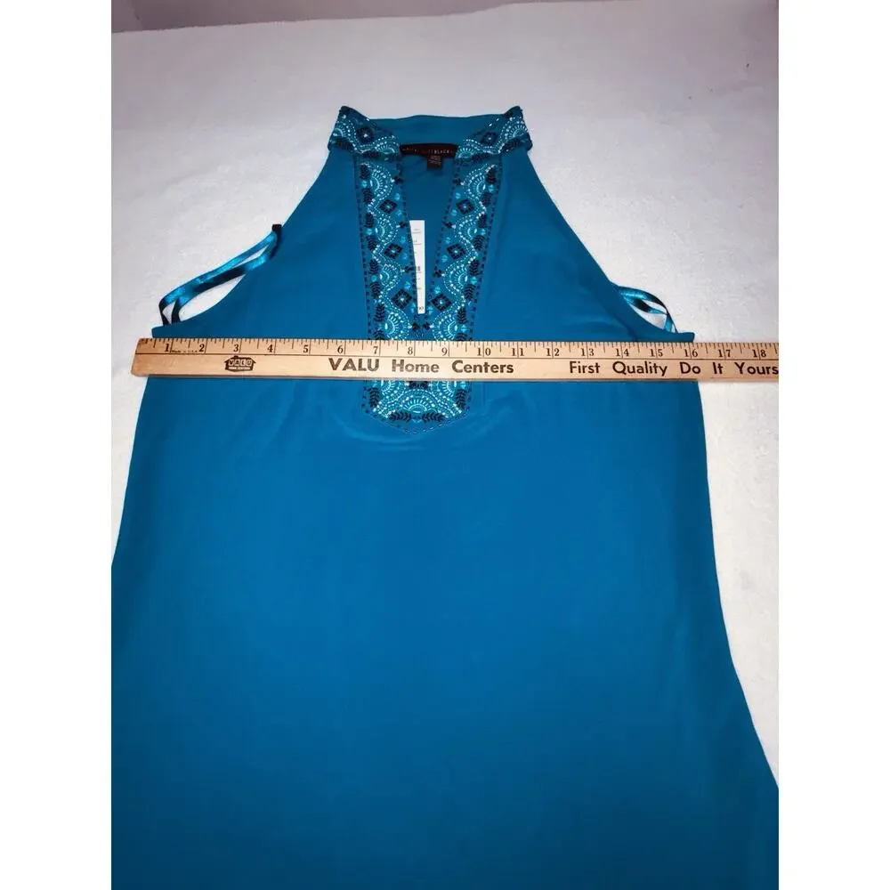 Sz S White House Black Market Halter Neck Embroidered Chemise Ocean Tropic Color